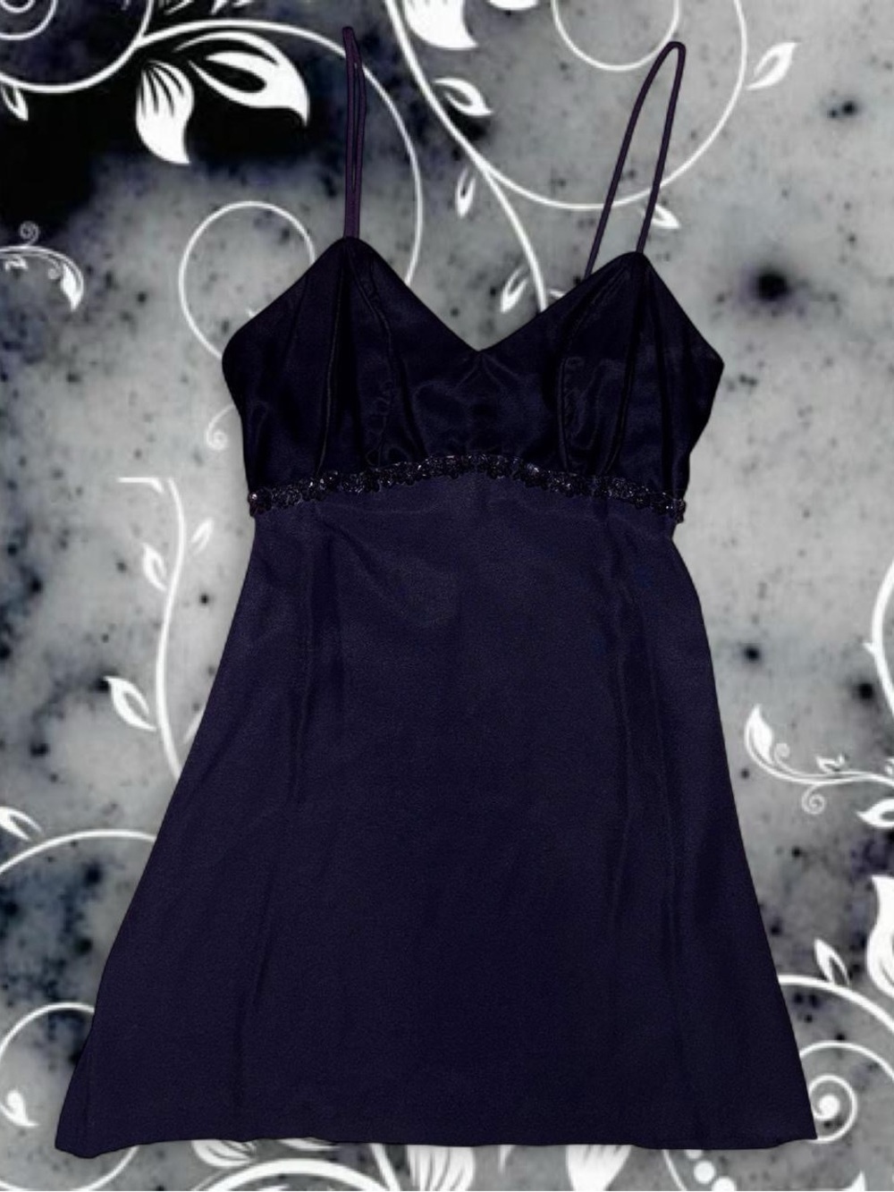 vtg 90s zum zum velvet satin beaded sequin babydoll slip party dress, sz 5/6